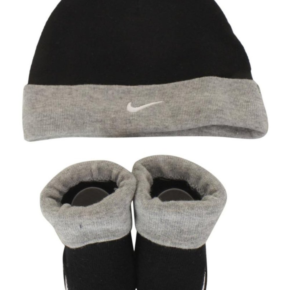 Baby Nike Black Beanie Hat & Booties Set